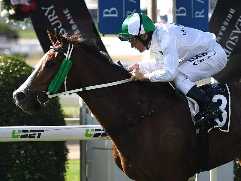 Damien Oliver has had a last-to-first win aboard Payroll at Doomben on Saturday. Damien Oliver riding Payroll
