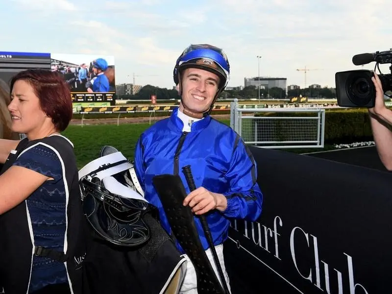 Josh Adams' joy after a Group Two Randwick win has been soured by a 6-week suspension in the country Josh Adams
