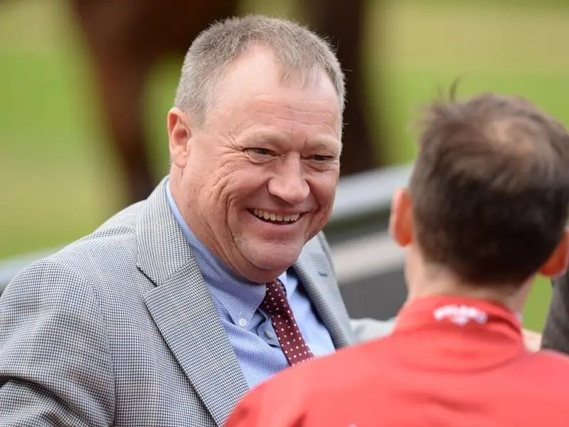 Trainer Tony McEvoy unveils the first of his stable's new season two-year-olds at Flemington. tony mcevoy