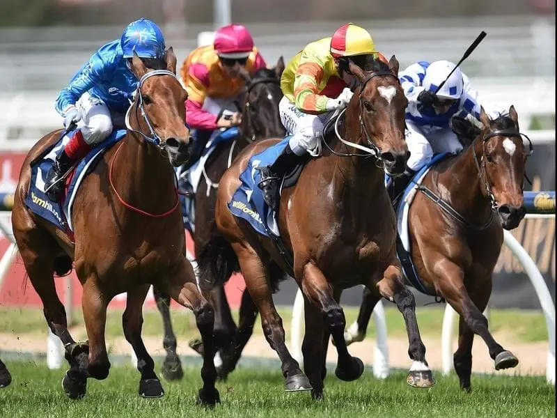 Sprinter Lankan Rupee (centre) will be out to resurrect his career in the Schillaci Stakes. lankan rupee