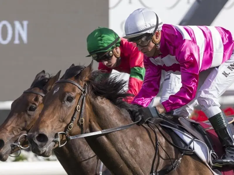 Dixie Blossoms beats stablemate Daysee Doom in the Angst Stakes at Randwick. Dixie Blossoms