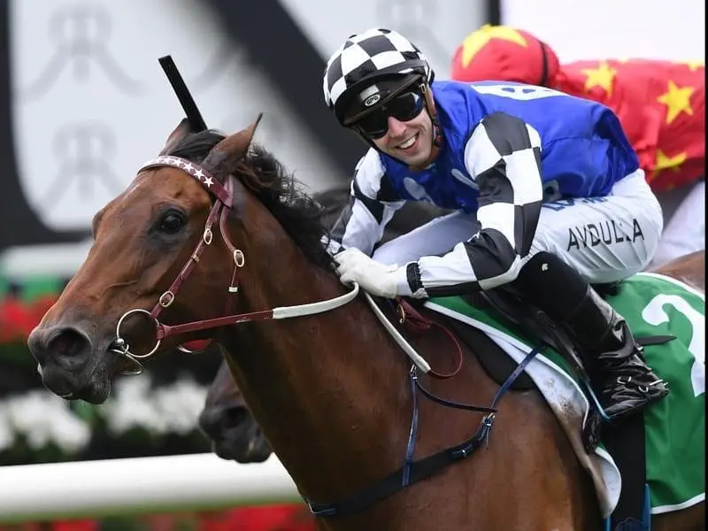 Big Duke ridden by Brenton Avdulla wins the St Leger Stakes