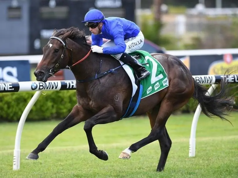 Two-year-old filly Gongs has won her first start at the Canterbury midweek meeting. Jockey Brenton Avdulla rides Gongs to win race 1