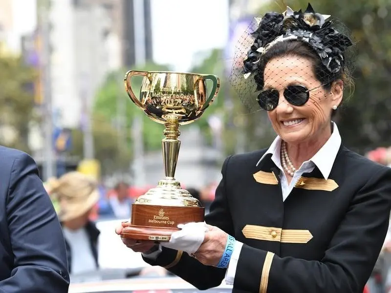Victoria Racing Club's Amanda Elliott says she loved holding the Melbourne Cup for the annual parade Victoria Racing Club chairwoman Amanda Elliott with the Melbourne Cup
