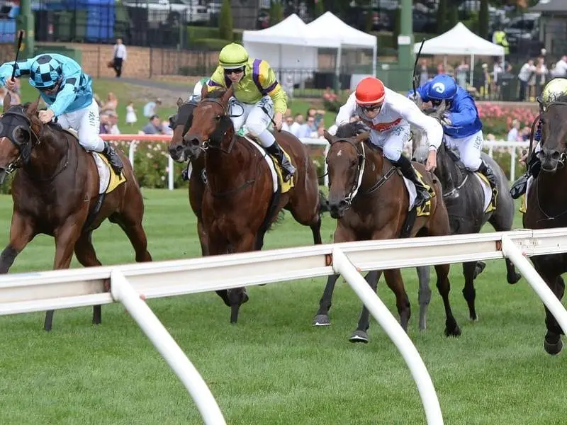 Bel Sonic (left) wins at Moonee Valley.