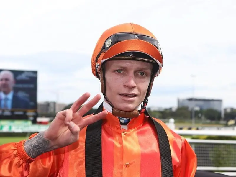 Apprentice Blaike McDougall has ridden a memorable but exhausting treble at Randwick. blaike