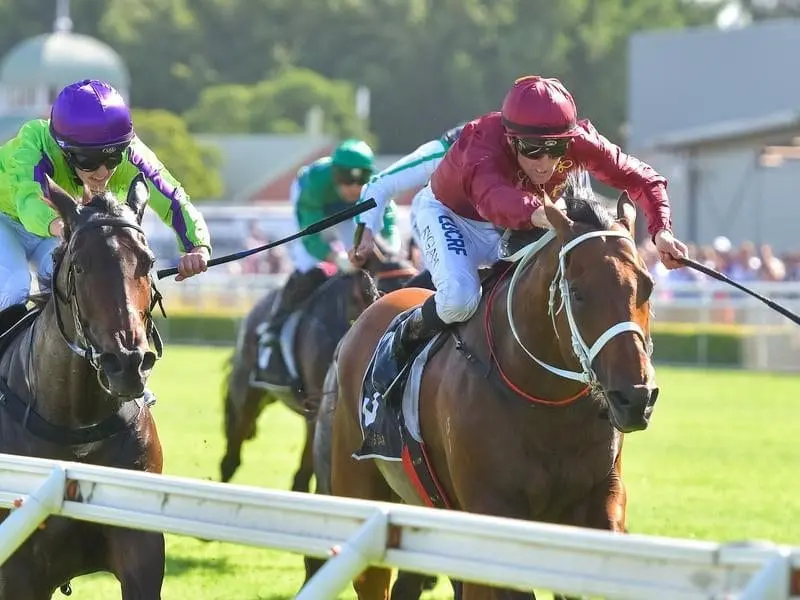 Endless Drama (right) wins the Apollo Stakes.