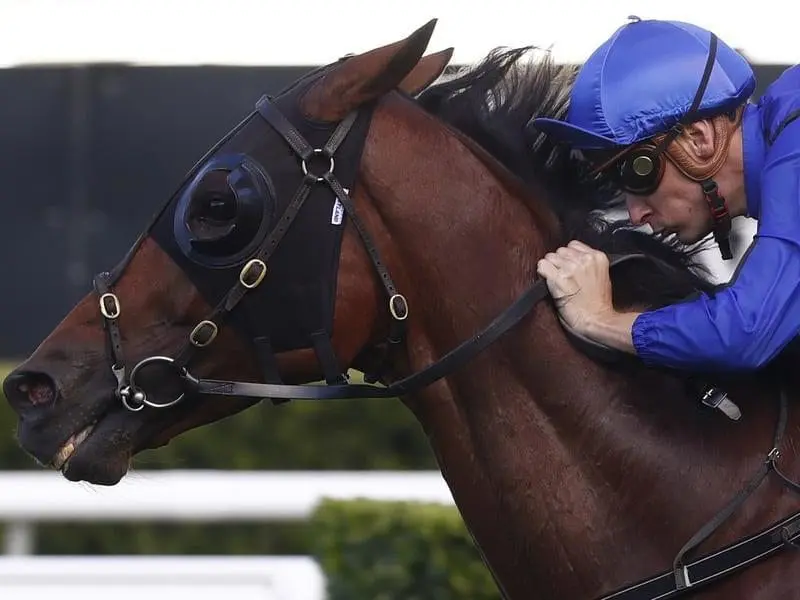 Blake Shinn rides Happy Clapper to win the Canterbury Stakes