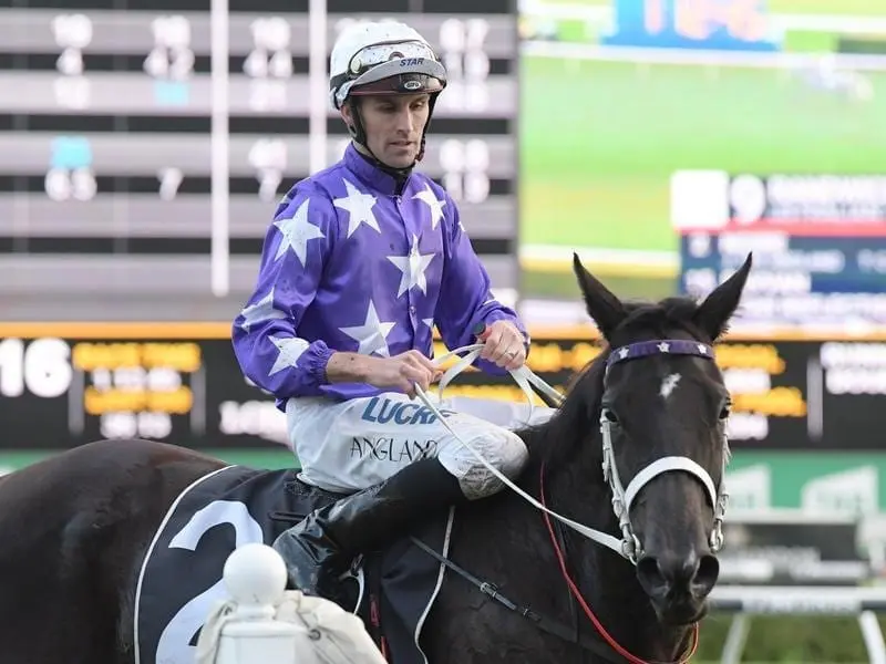Jockey Tye Angland returns to scale.