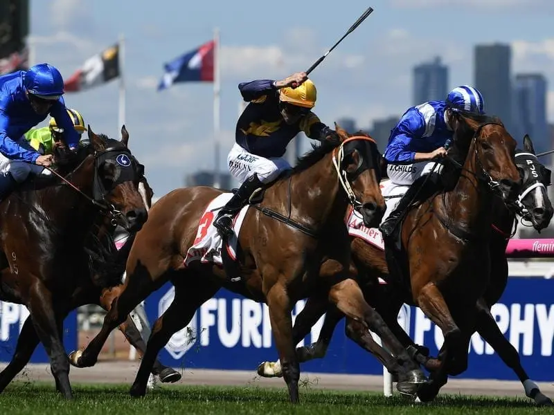 Wild Planet (centre) wins at Flemington.