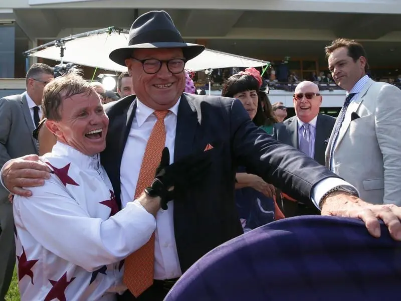 Jockey Barend Vorster with trainer Tony McEvoy