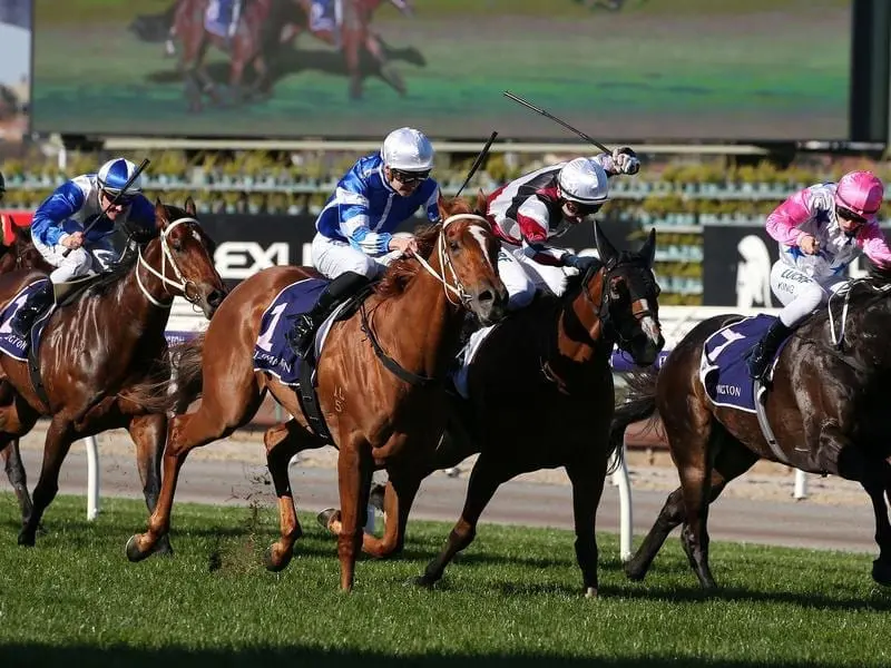 Gytrash (blue) is after consecutive Flemington straight-track wins in the Creswick Stakes. gytrash