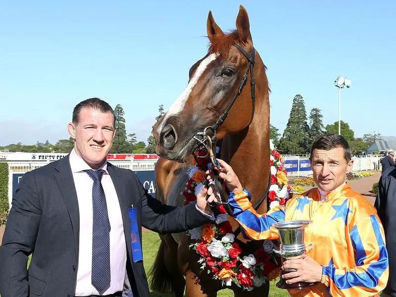 Cronulla captain Paul Gallen and Opie Bosson with Te Akau Shark