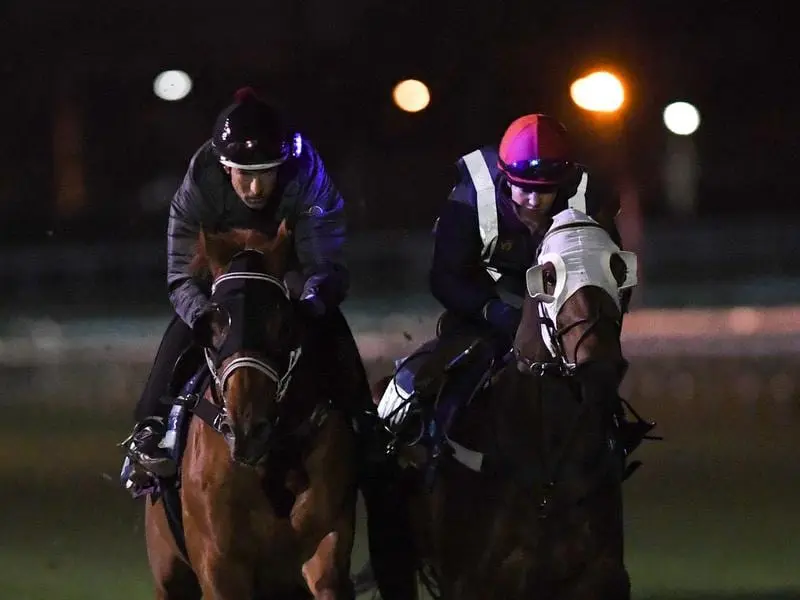 Hugh Bowman rides Dalasan (l) ahead of replacing Raquel Clark (r) in the Caulfield Guineas. hugh boman (l)
