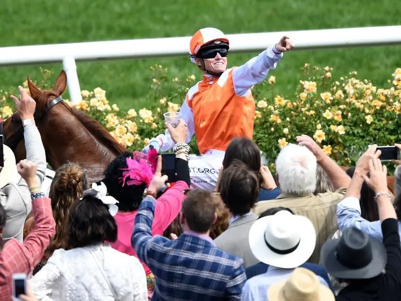 Jockey Craig Williams reacts after he rode Vow and Declare to victory.