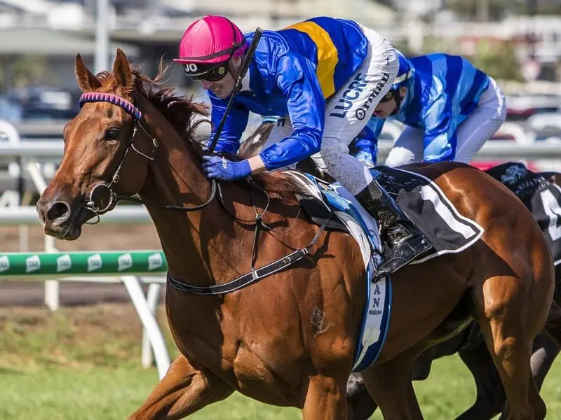 Three-year-old Gem Of Scotland has won six of her nine starts. James Orman rides Gem of Scotland to victory at Eagle Farm