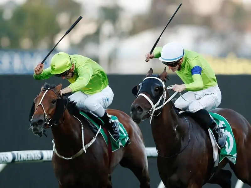 Oakfield Missile (left) beats True Detective at Rosehill.