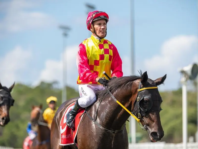 Daniel Griffin returns to scale after riding Step Aside to victory.