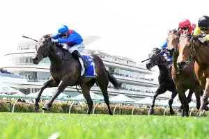 Eurocanto wins the Maribyrnong Trial Stakes on Saturday
