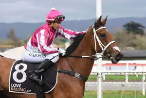 Lady Performer has kept improving as she aged. She is pictured with Leah Hemi aboard. Photo: Peter Rubery (Race Images Palmerston North)
