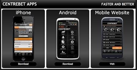 Centrebet for iOS, Android and mobile browser