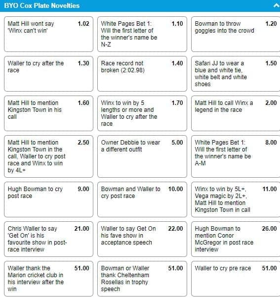 Cox Plate novelty bets