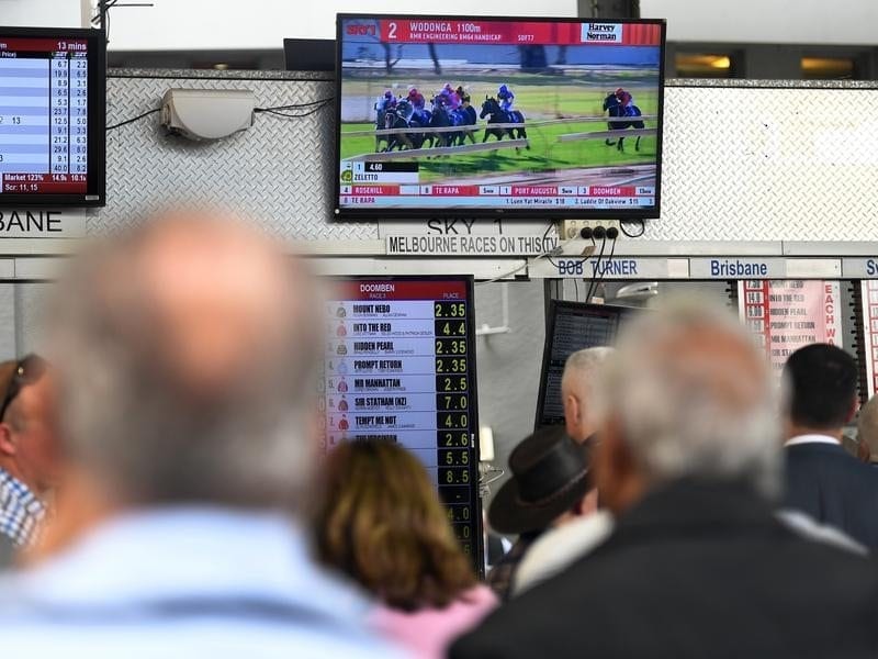 Racegoer place bets during the Doomben Cup Day