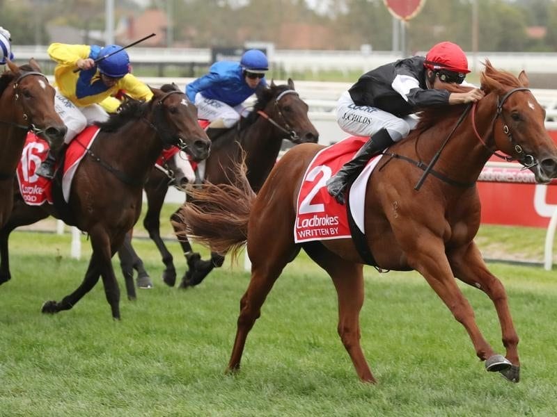 Written By wins the Blue Diamond Stakes at Caulfield