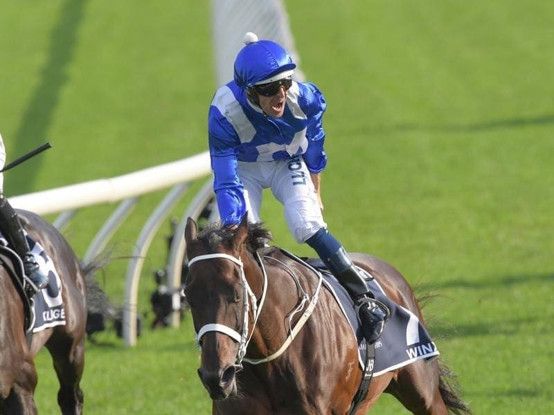 Jockey Hugh Bowman rides Winx to victory in the Queen Elizabeth.