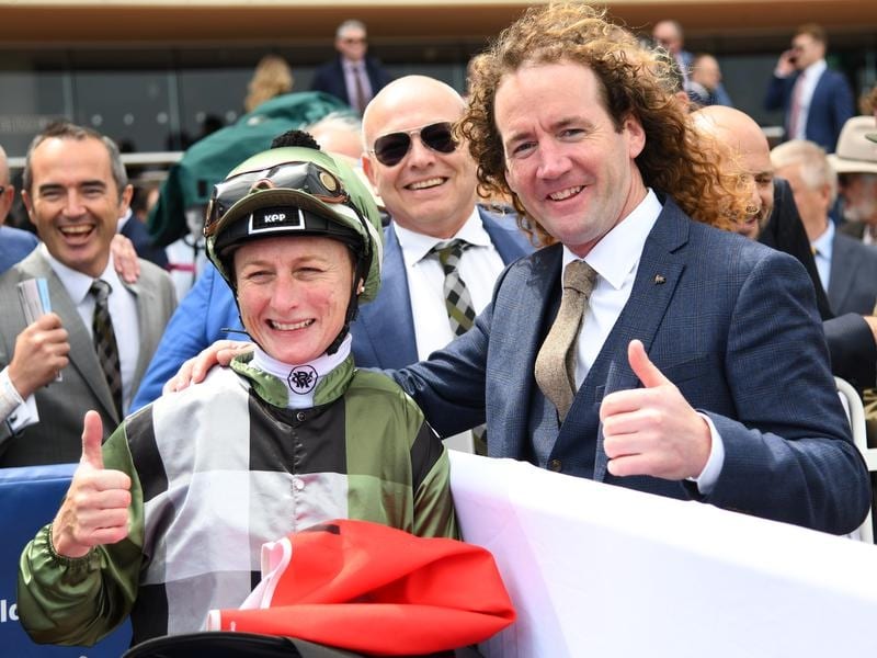 Linda Meech with Ciaron Maher after winning on Thought Of That.
