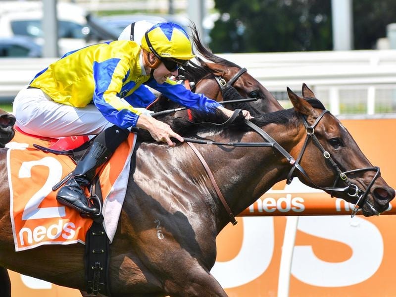 How Womantic wins the Kevin Hayes Stakes at Caulfield.