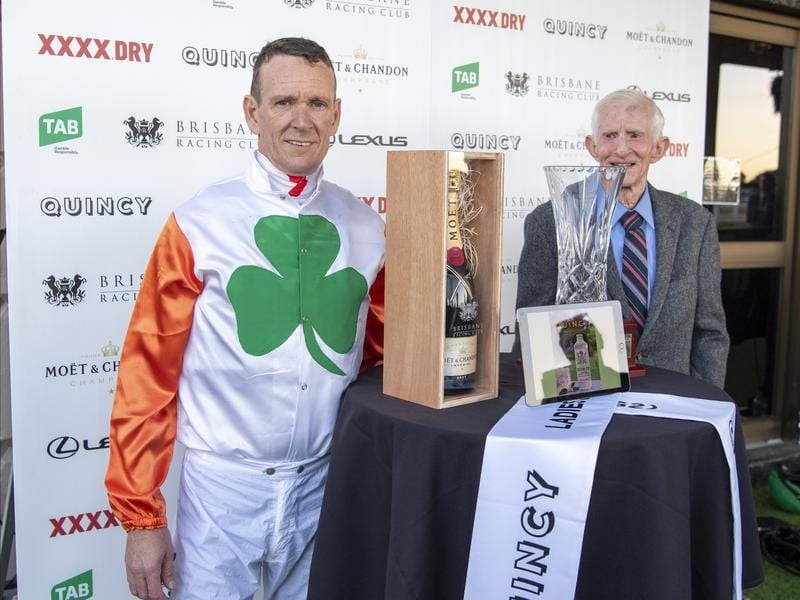 Jockey Glen Colless and trainer Barry Squair.