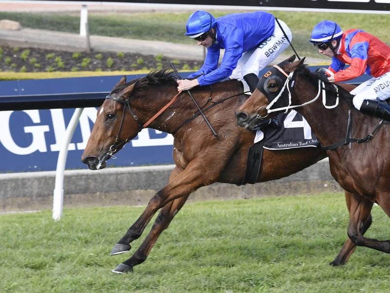 Alizee (left) beats Invincible Gem in the 2019 Missile Stakes.