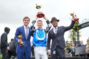 Eustace, Zahra and Maher celebrate Melbourne Cup win